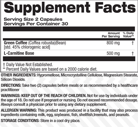 Top Secret Nutrition L-Carnitine Plus Green Coffee - состав
